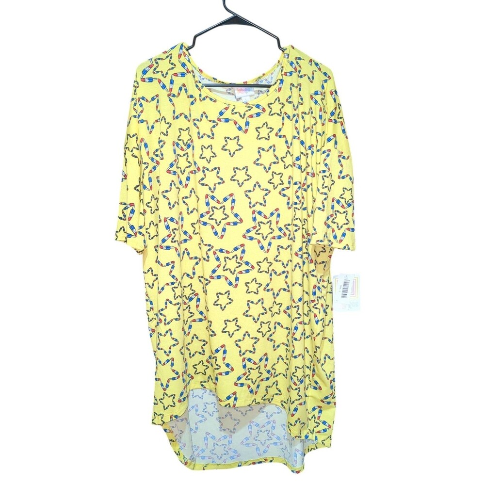 LuLaRoe Irma Short Sleeve Tunic Top Size Large Yellow 4th of July Popsicle Print